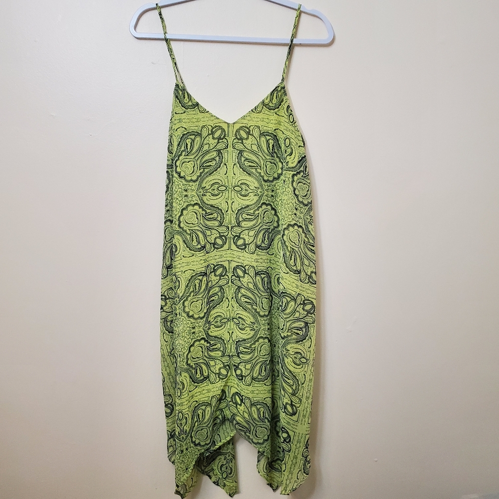 Maurices Paisley Handkerchief Dress Lime Green Medium Asymmetrical Hem
